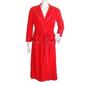 PIERRE CARDIN Velour Robe, M/L, Red, Logo Pocket, Long sleeves, VINTAGE
